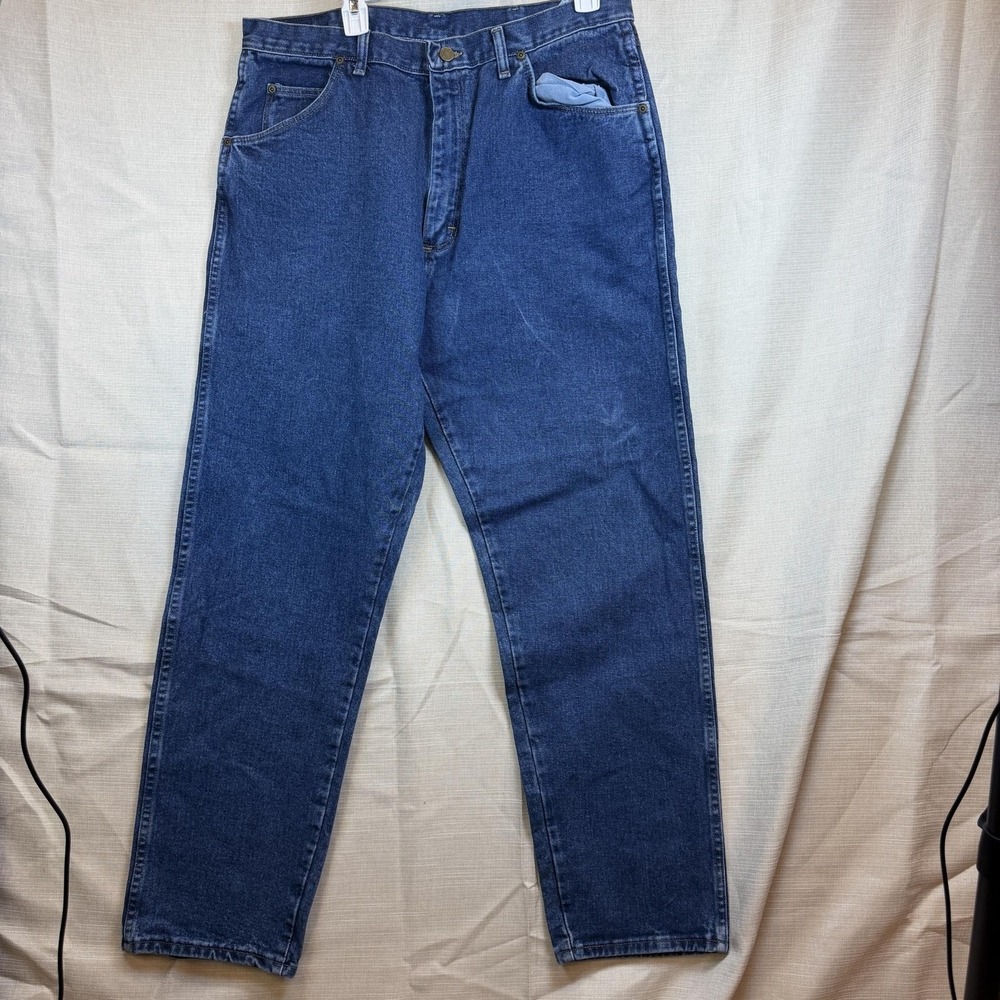 VTG Wrangler Rugged Wear Jeans Mens 38x32 Blue Relaxed Straight Denim Workwear